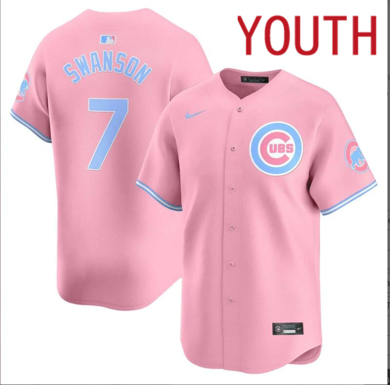 Youth  Chicago Cubs 24 Bellinger #7 Swanson pink 2024 Nike MLB jersey